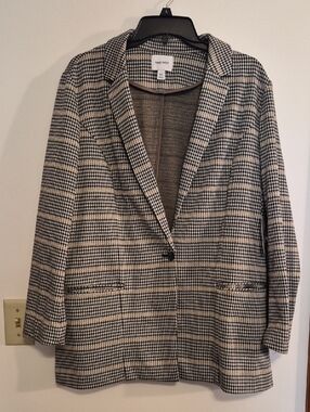 NWT Nine West Black & Cream Checked Single-Button BlazerSz XXL